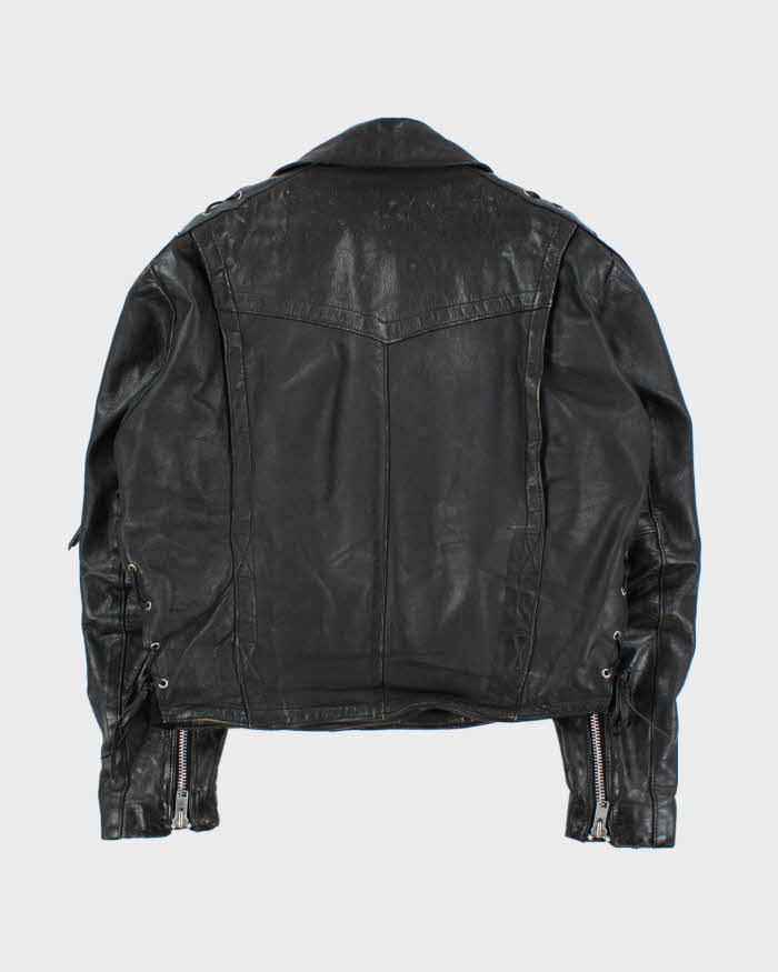 Vintage 1990s Golden Crown By Bristol Quilt Lined Leather Lace Cafe Racer Biker Jacket - M