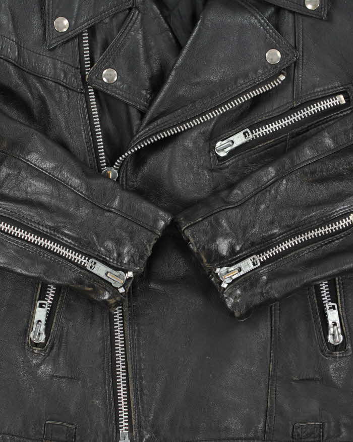 Vintage 1990s Golden Crown By Bristol Quilt Lined Leather Lace Cafe Racer Biker Jacket - M