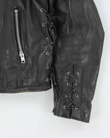 Vintage 1990s Golden Crown By Bristol Quilt Lined Leather Lace Cafe Racer Biker Jacket - M
