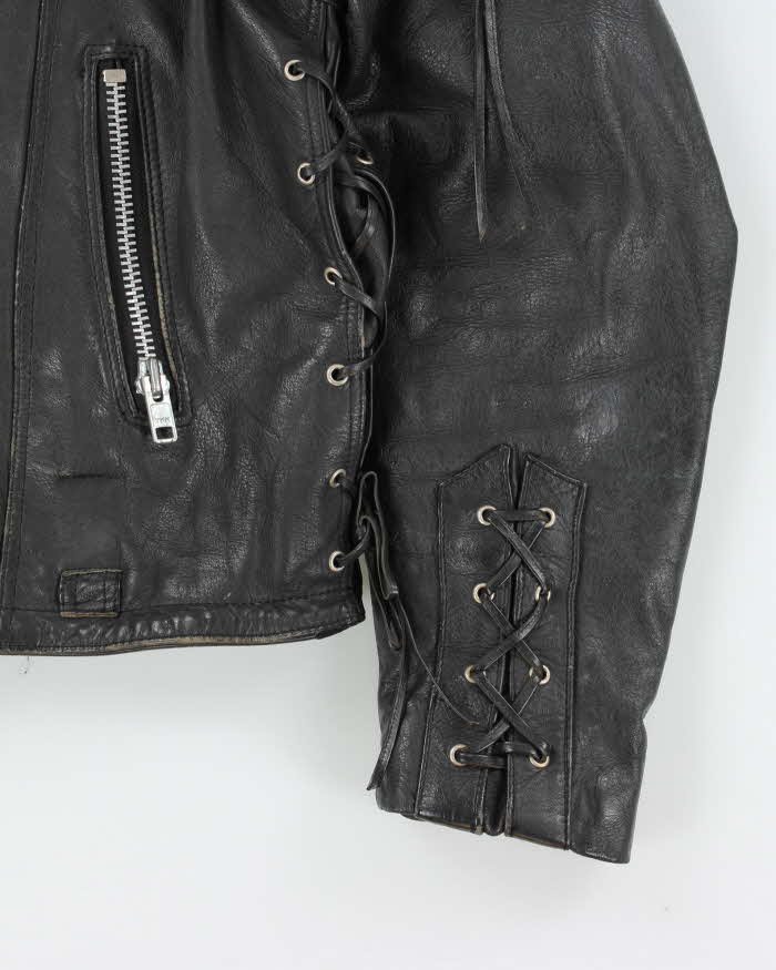 Vintage 1990s Golden Crown By Bristol Quilt Lined Leather Lace Cafe Racer Biker Jacket - M
