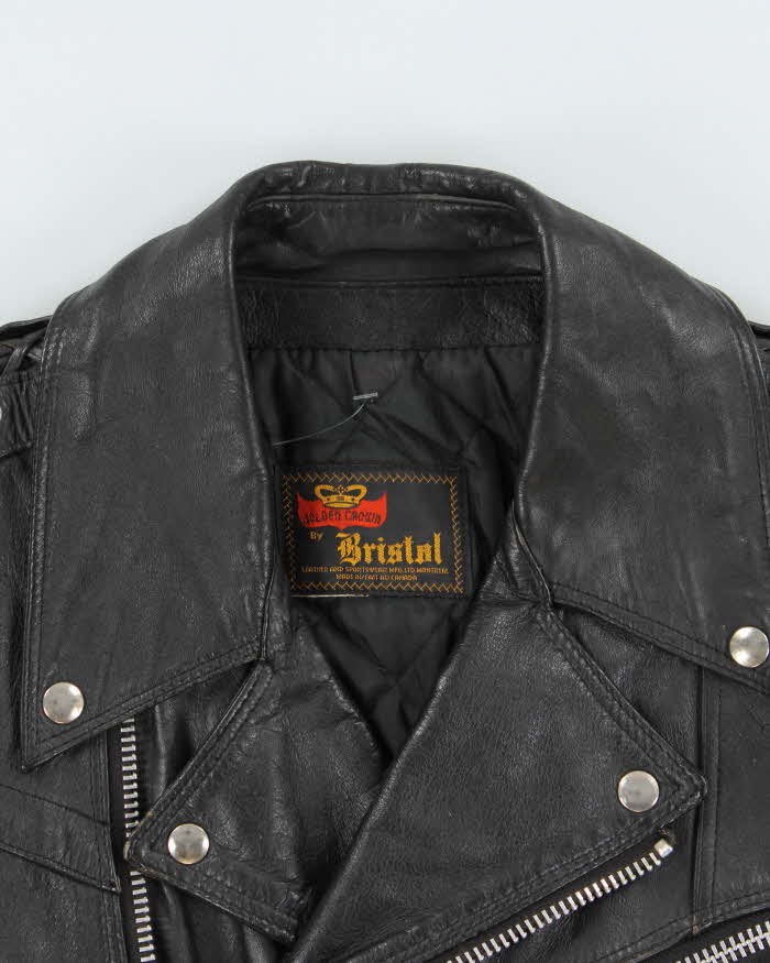 Vintage 1990s Golden Crown By Bristol Quilt Lined Leather Lace Cafe Racer Biker Jacket - M