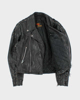 Vintage 1990s Golden Crown By Bristol Quilt Lined Leather Lace Cafe Racer Biker Jacket - M