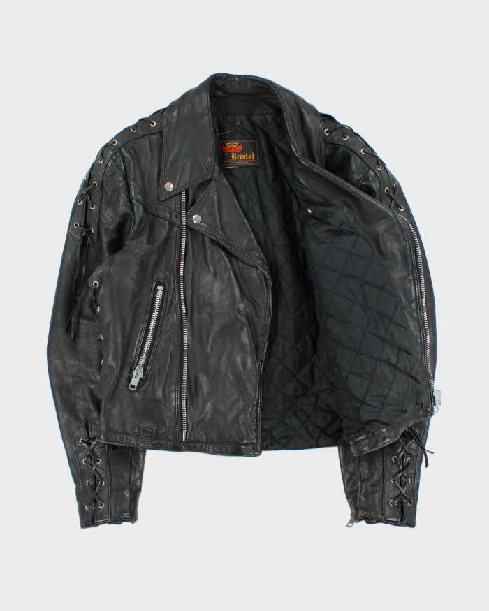 Vintage 1990s Golden Crown By Bristol Quilt Lined Leather Lace Cafe Racer Biker Jacket - M