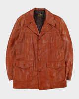 Vintage 1970s Symax Vancouver Cognac Tan Calfskin Leather Mid Length Jacket - L