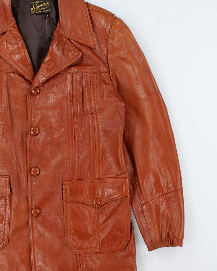 Vintage 1970s Symax Vancouver Cognac Tan Calfskin Leather Mid Length Jacket - L