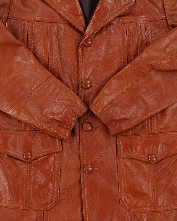 Vintage 1970s Symax Vancouver Cognac Tan Calfskin Leather Mid Length Jacket - L