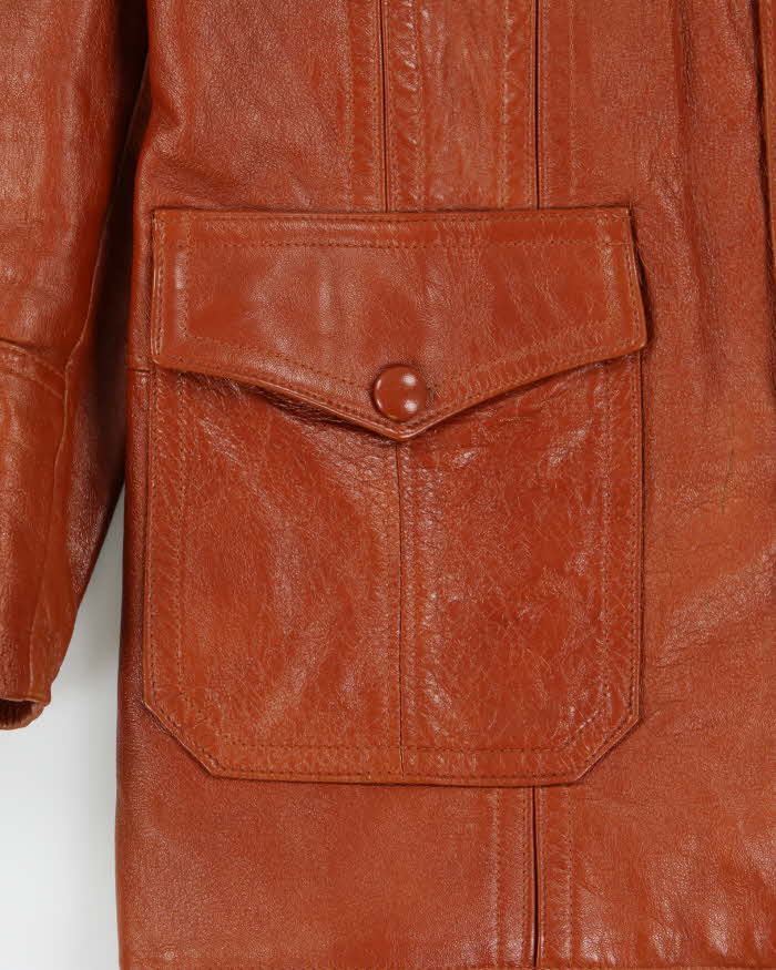 Vintage 1970s Symax Vancouver Cognac Tan Calfskin Leather Mid Length Jacket - L