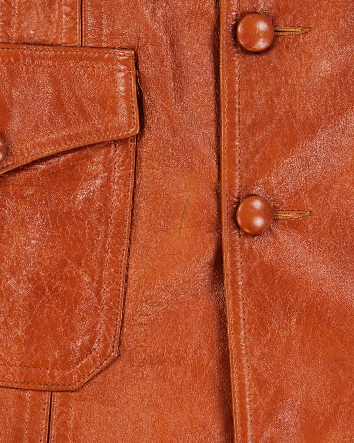 Vintage 1970s Symax Vancouver Cognac Tan Calfskin Leather Mid Length Jacket - L
