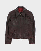Vintage 1970s Marquis Of London Made In Canada Mahogany Goatskin Leather Belted Trucker Jacket - M