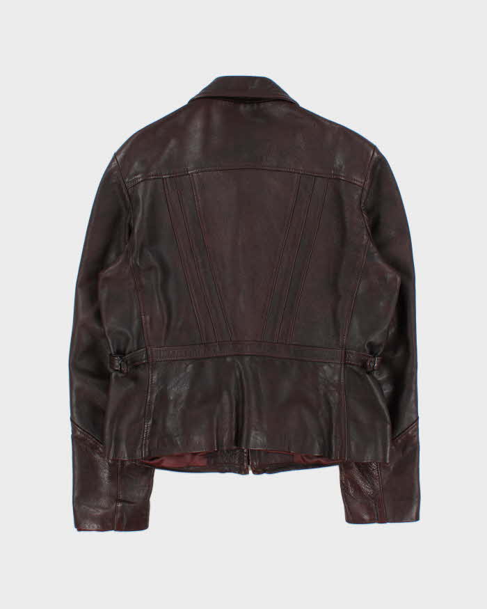 Vintage 1970s Marquis Of London Made In Canada Mahogany Goatskin Leather Belted Trucker Jacket - M