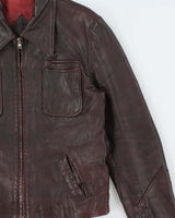 Vintage 1970s Marquis Of London Made In Canada Mahogany Goatskin Leather Belted Trucker Jacket - M