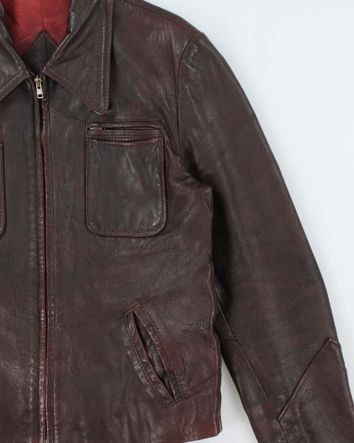Vintage 1970s Marquis Of London Made In Canada Mahogany Goatskin Leather Belted Trucker Jacket - M