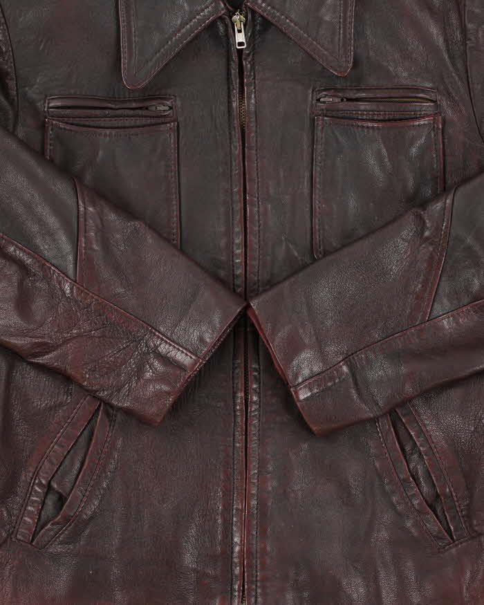 Vintage 1970s Marquis Of London Made In Canada Mahogany Goatskin Leather Belted Trucker Jacket - M