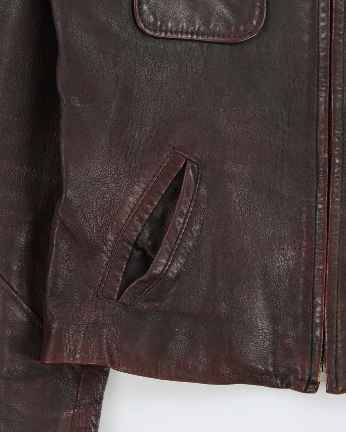 Vintage 1970s Marquis Of London Made In Canada Mahogany Goatskin Leather Belted Trucker Jacket - M