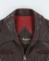 Vintage 1970s Marquis Of London Made In Canada Mahogany Goatskin Leather Belted Trucker Jacket - M
