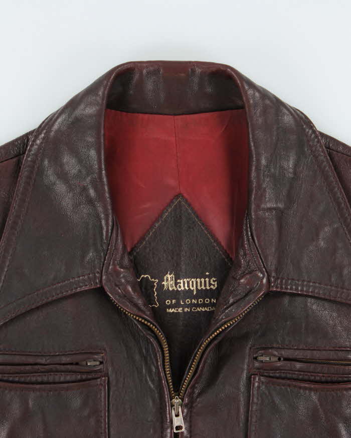 Vintage 1970s Marquis Of London Made In Canada Mahogany Goatskin Leather Belted Trucker Jacket - M
