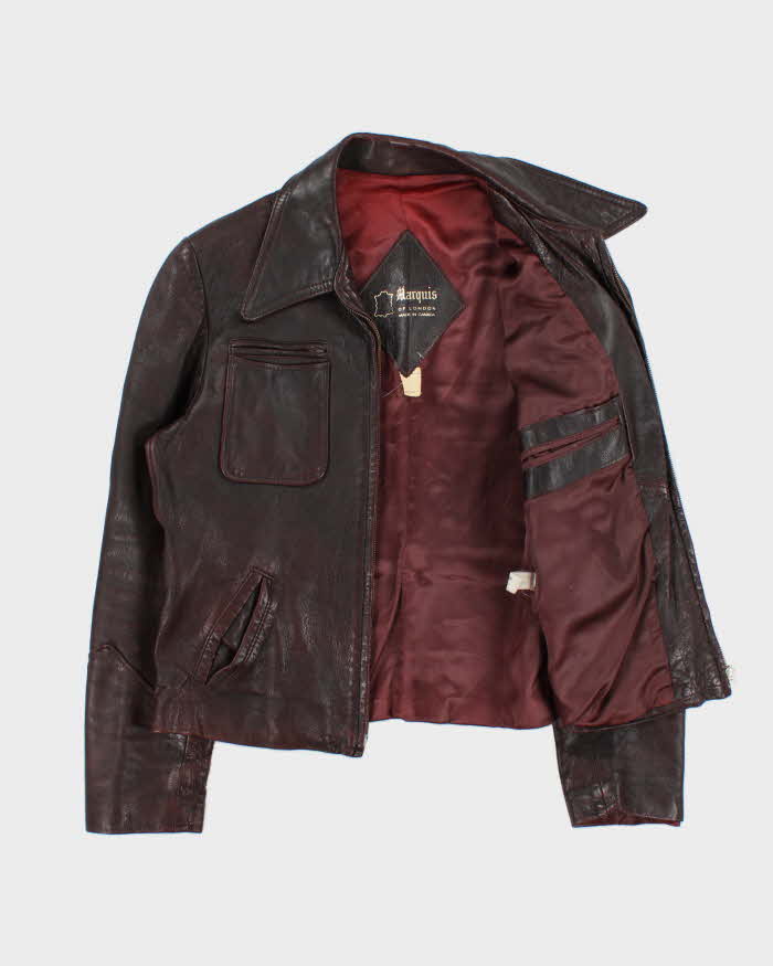 Vintage 1970s Marquis Of London Made In Canada Mahogany Goatskin Leather Belted Trucker Jacket - M