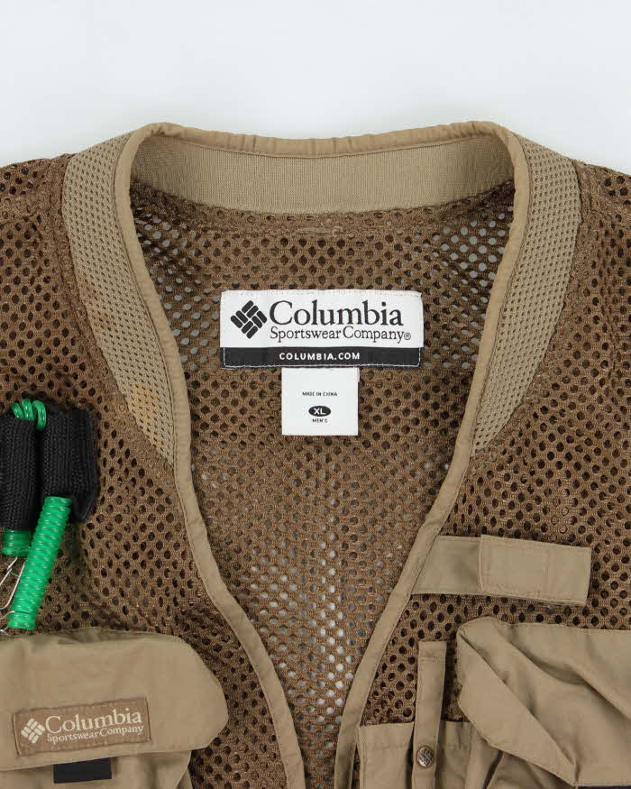 Vintage Columbia PFG Khaki Multi Pocket Utility Net Fishing Vest - XL