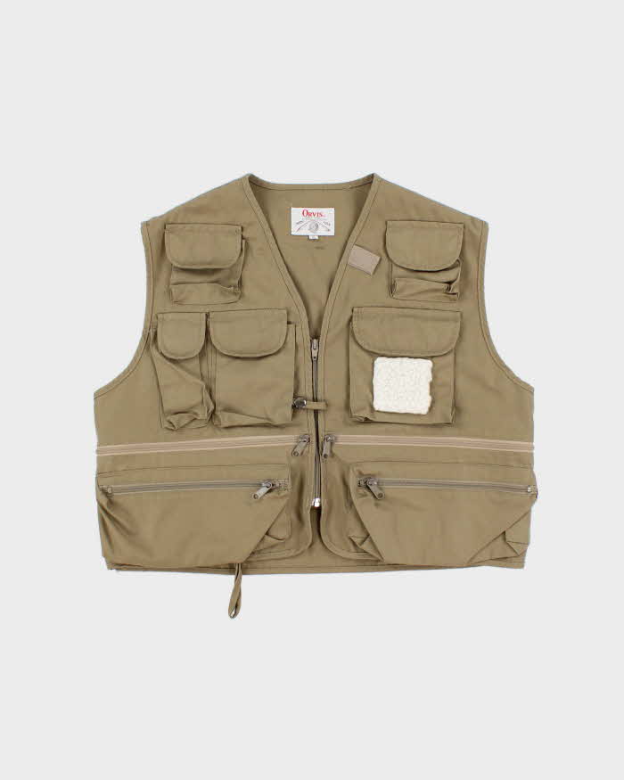 Vintage 1980s Orvis Khaki Canvas Multi Pocket Sportsman Fishing Vest - S