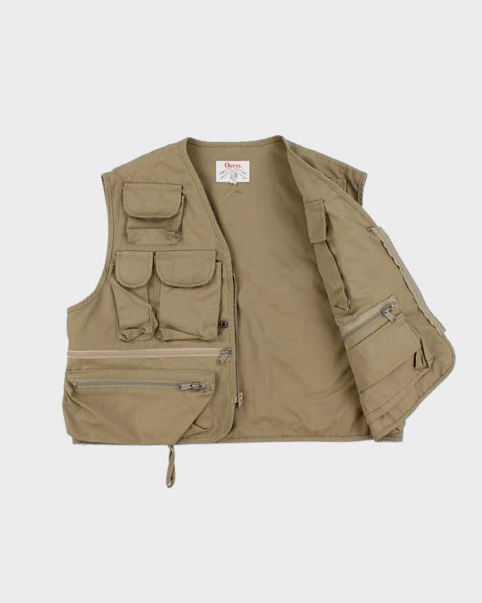 Vintage 1980s Orvis Khaki Canvas Multi Pocket Sportsman Fishing Vest - S