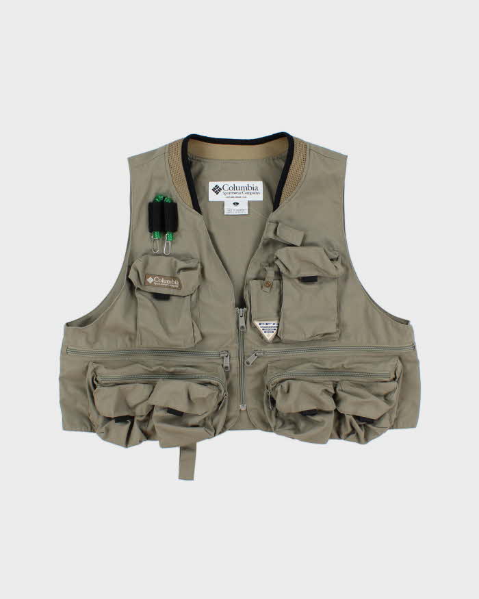 Vintage '04 Y2K Columbia PFG Khaki Canvas Multi Pocket Utility Fishing Vest - L