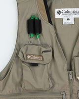 Vintage '04 Y2K Columbia PFG Khaki Canvas Multi Pocket Utility Fishing Vest - L