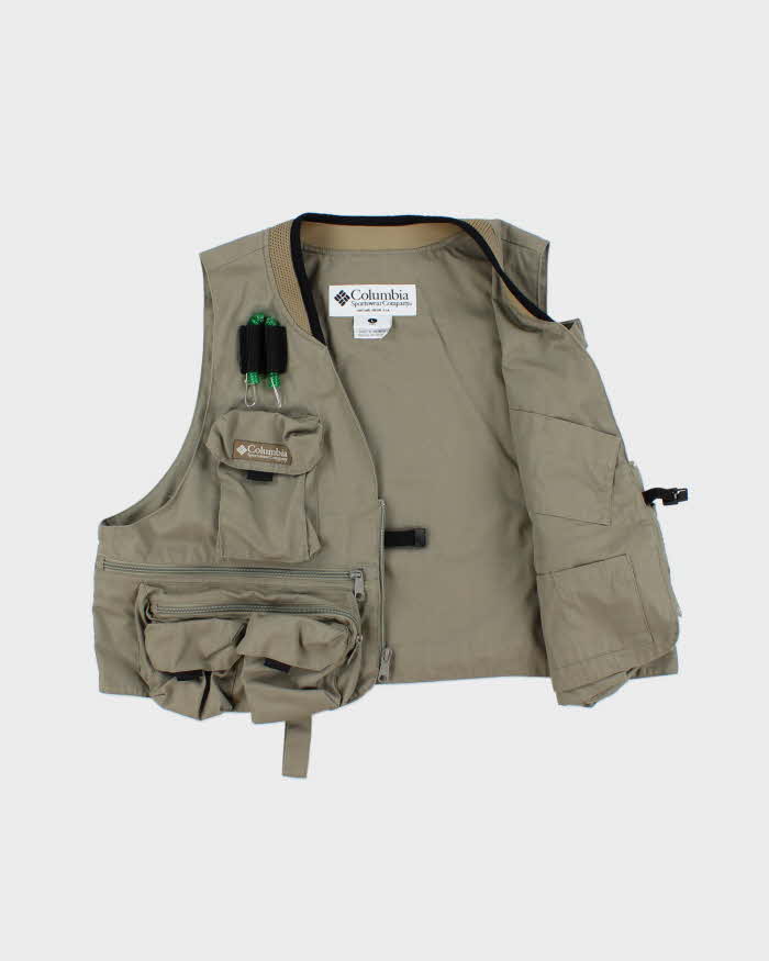 Vintage '04 Y2K Columbia PFG Khaki Canvas Multi Pocket Utility Fishing Vest - L