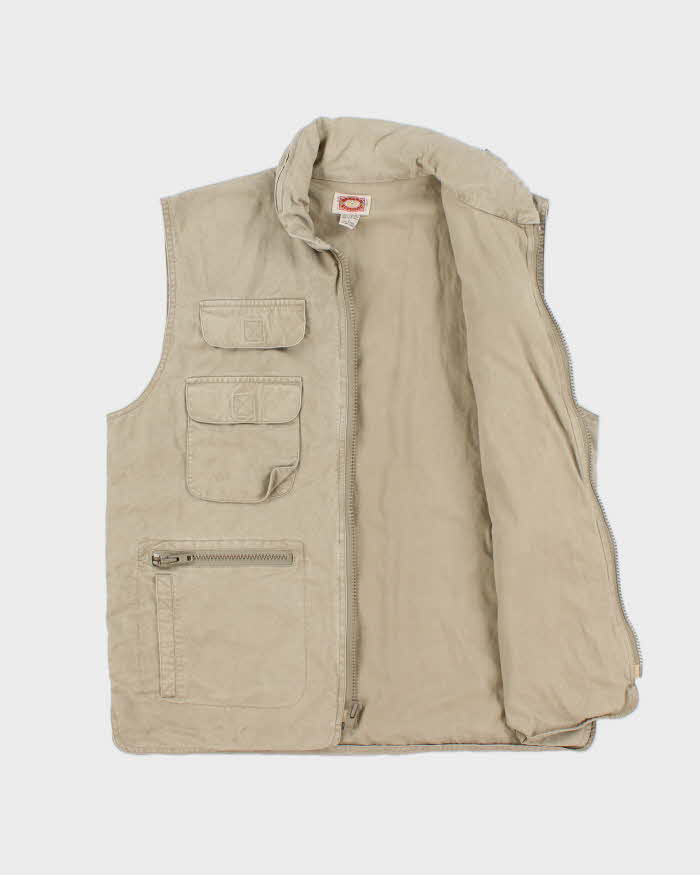 Vintage 1990s Banana Republic Desert Khaki Canvas Multi Pocket Utility Hunting Gilet - L