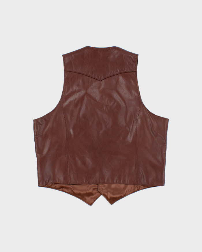 Vintage 1990s Pioneer Wear Brown Calfskin Leather Buckle Waistcoat - XL