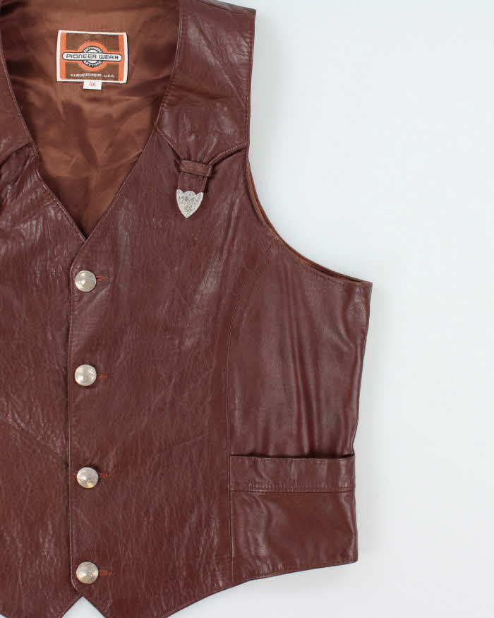 Vintage 1990s Pioneer Wear Brown Calfskin Leather Buckle Waistcoat - XL