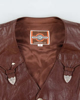 Vintage 1990s Pioneer Wear Brown Calfskin Leather Buckle Waistcoat - XL