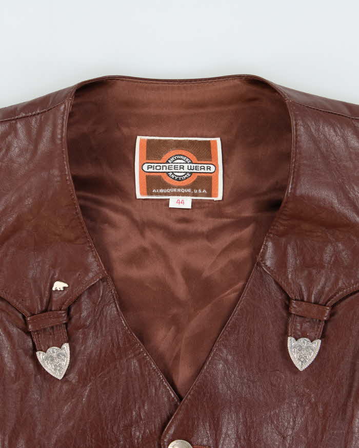 Vintage 1990s Pioneer Wear Brown Calfskin Leather Buckle Waistcoat - XL