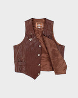 Vintage 1990s Pioneer Wear Brown Calfskin Leather Buckle Waistcoat - XL