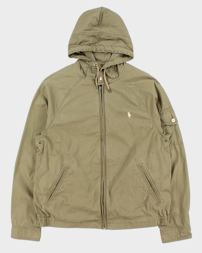 Vintage Polo Ralph Lauren Khaki Twill Canvas Hooded Harrington Jacket - L