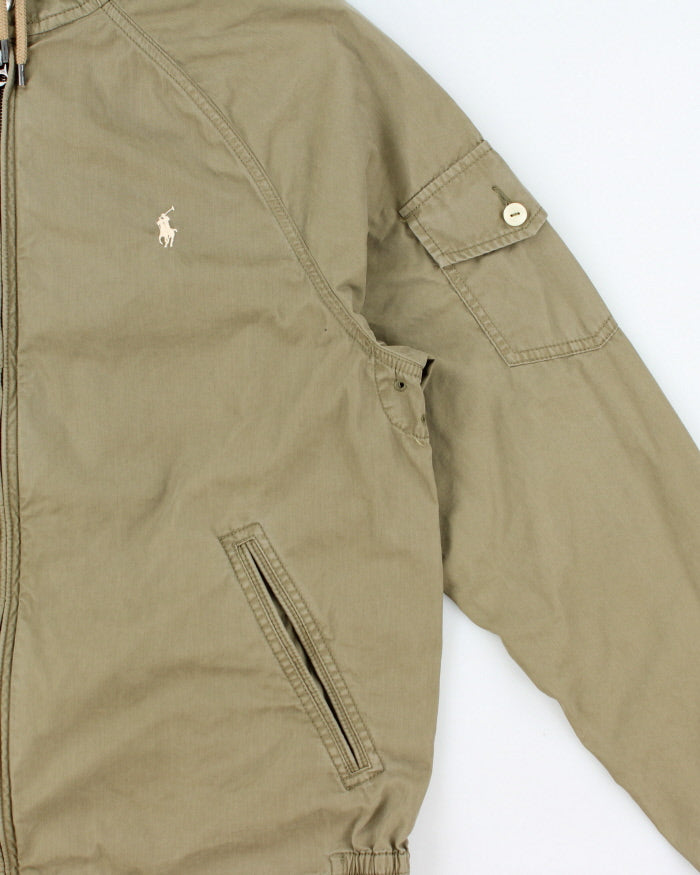 Vintage Polo Ralph Lauren Khaki Twill Canvas Hooded Harrington Jacket - L
