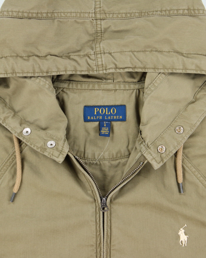 Vintage Polo Ralph Lauren Khaki Twill Canvas Hooded Harrington Jacket - L