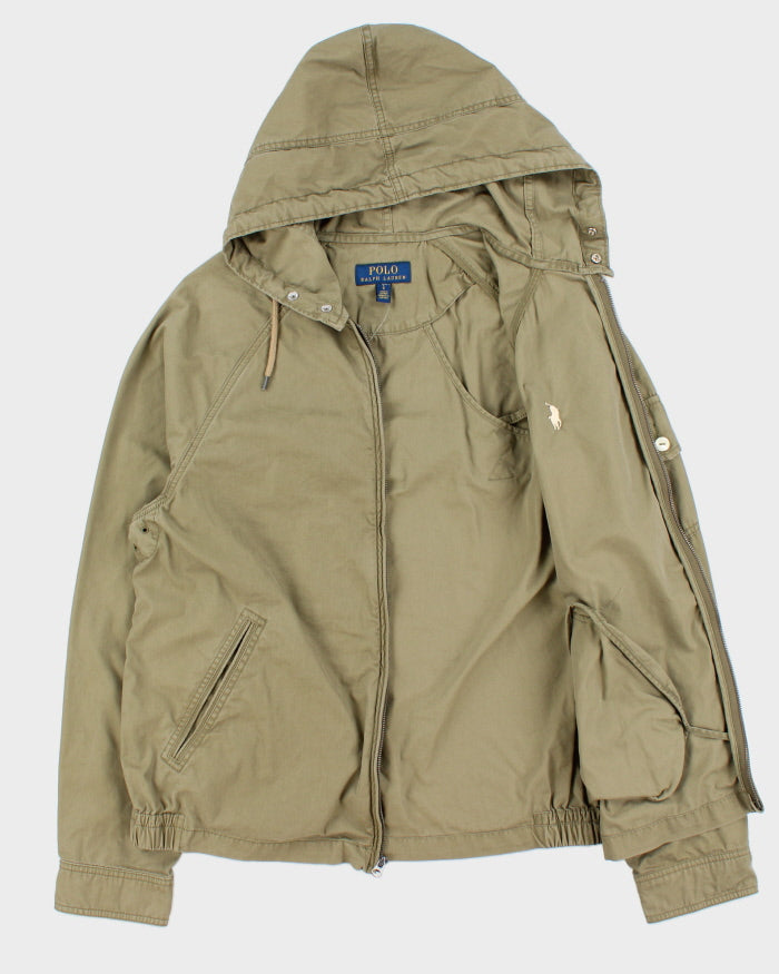 Vintage Polo Ralph Lauren Khaki Twill Canvas Hooded Harrington Jacket - L