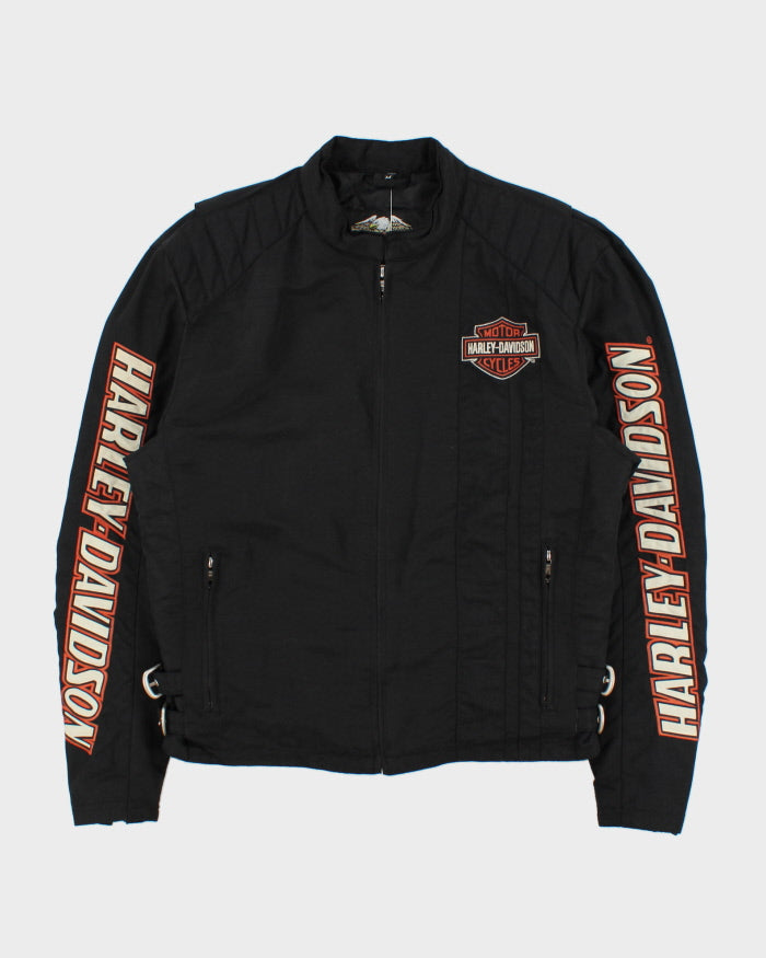Vintage '05 Y2K Harley Davidson Quilted Lined Shell Canvas Embroidered Cafe Racer Moto Jacket - M