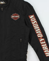 Vintage '05 Y2K Harley Davidson Quilted Lined Shell Canvas Embroidered Cafe Racer Moto Jacket - M