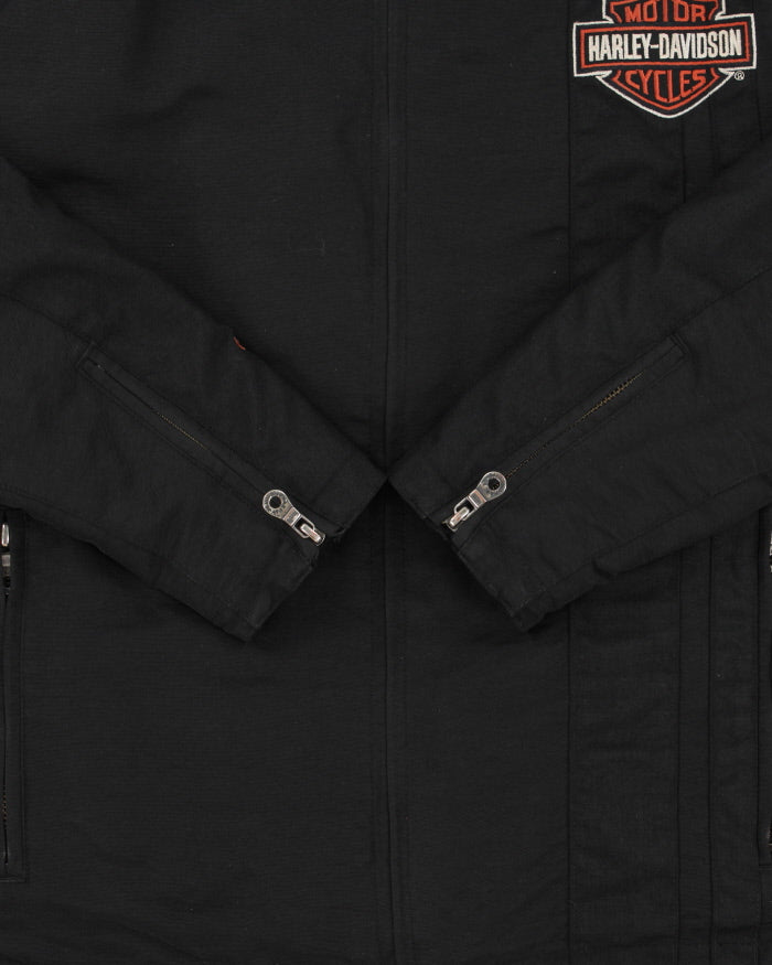Vintage '05 Y2K Harley Davidson Quilted Lined Shell Canvas Embroidered Cafe Racer Moto Jacket - M