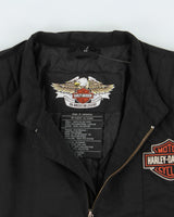 Vintage '05 Y2K Harley Davidson Quilted Lined Shell Canvas Embroidered Cafe Racer Moto Jacket - M