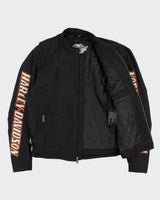 Vintage '05 Y2K Harley Davidson Quilted Lined Shell Canvas Embroidered Cafe Racer Moto Jacket - M