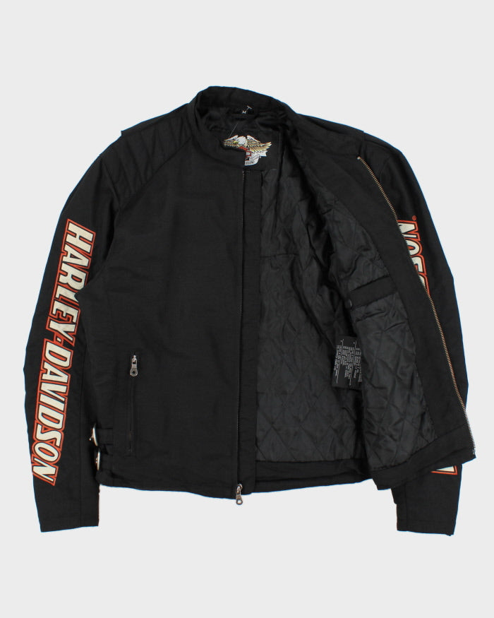 Vintage '05 Y2K Harley Davidson Quilted Lined Shell Canvas Embroidered Cafe Racer Moto Jacket - M