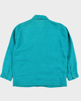 Vintage 1990s Pierre Balmain Turqouise Linen Patch Ribbed Summer Harrington Jacket - L