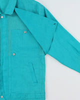 Vintage 1990s Pierre Balmain Turqouise Linen Patch Ribbed Summer Harrington Jacket - L