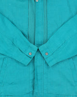 Vintage 1990s Pierre Balmain Turqouise Linen Patch Ribbed Summer Harrington Jacket - L