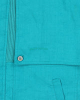 Vintage 1990s Pierre Balmain Turqouise Linen Patch Ribbed Summer Harrington Jacket - L