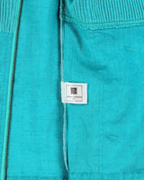 Vintage 1990s Pierre Balmain Turqouise Linen Patch Ribbed Summer Harrington Jacket - L