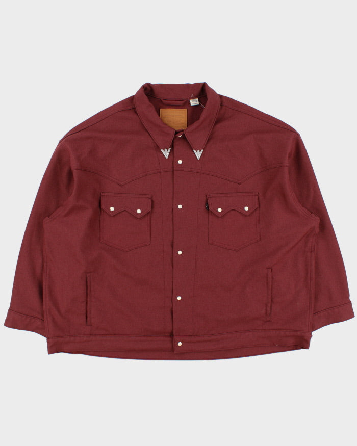 Levi's Premium Big E Black Tab Bordeaux Shell Sawtooth Pearl Snap Button Western Trucker Jacket - XXL
