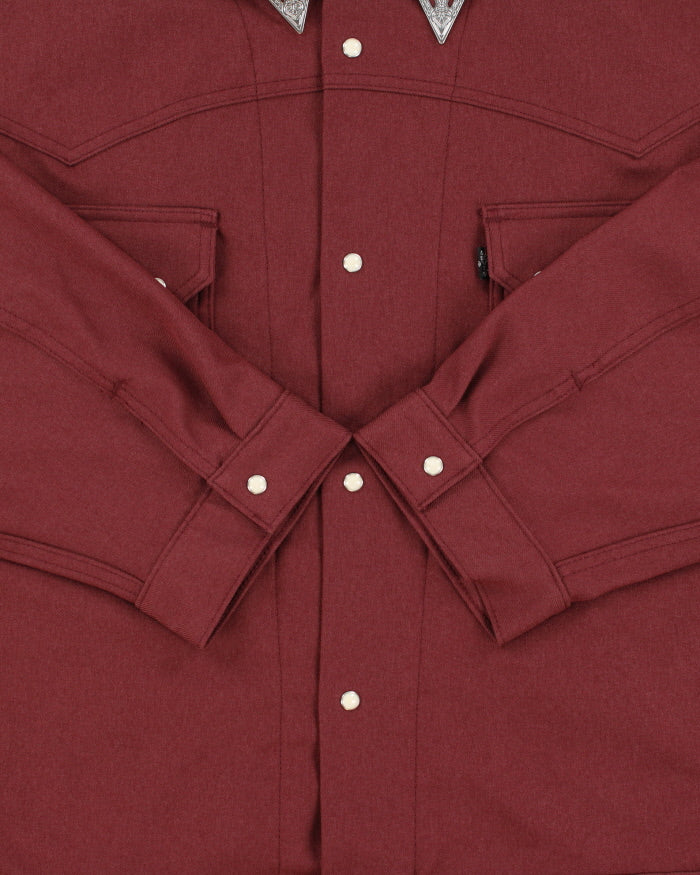 Levi's Premium Big E Black Tab Bordeaux Shell Sawtooth Pearl Snap Button Western Trucker Jacket - XXL